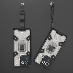 Silikon Hülle Handyhülle und Kunststoff Schutzhülle Hartschalen Tasche mit Magnetisch Fingerring Ständer S02 für Xiaomi Mi 11 Pro 5G Grau