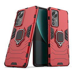 Silikon Hülle Handyhülle und Kunststoff Schutzhülle Hartschalen Tasche mit Magnetisch Fingerring Ständer S02 für Xiaomi Mi 12 Pro 5G Rot