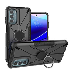 Silikon Hülle Handyhülle und Kunststoff Schutzhülle Hartschalen Tasche mit Magnetisch Fingerring Ständer S03 für Motorola Moto G Stylus (2022) 4G Schwarz
