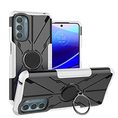 Silikon Hülle Handyhülle und Kunststoff Schutzhülle Hartschalen Tasche mit Magnetisch Fingerring Ständer S03 für Motorola Moto G Stylus (2022) 4G Weiß