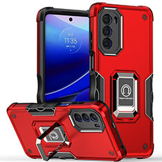 Silikon Hülle Handyhülle und Kunststoff Schutzhülle Hartschalen Tasche mit Magnetisch Fingerring Ständer S03 für Motorola MOTO G52 Rot