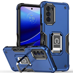 Silikon Hülle Handyhülle und Kunststoff Schutzhülle Hartschalen Tasche mit Magnetisch Fingerring Ständer S03 für Motorola Moto G82 5G Blau
