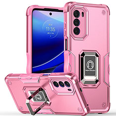 Silikon Hülle Handyhülle und Kunststoff Schutzhülle Hartschalen Tasche mit Magnetisch Fingerring Ständer S03 für Motorola Moto G82 5G Pink