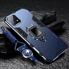 Silikon Hülle Handyhülle und Kunststoff Schutzhülle Hartschalen Tasche mit Magnetisch Fingerring Ständer S03 für Samsung Galaxy A22s 5G Blau