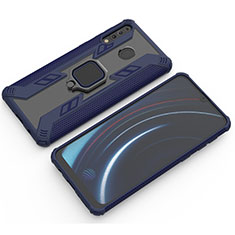 Silikon Hülle Handyhülle und Kunststoff Schutzhülle Hartschalen Tasche mit Magnetisch Fingerring Ständer S03 für Samsung Galaxy A40s Blau