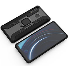 Silikon Hülle Handyhülle und Kunststoff Schutzhülle Hartschalen Tasche mit Magnetisch Fingerring Ständer S03 für Samsung Galaxy A40s Schwarz