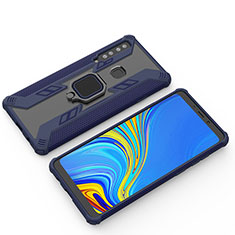 Silikon Hülle Handyhülle und Kunststoff Schutzhülle Hartschalen Tasche mit Magnetisch Fingerring Ständer S03 für Samsung Galaxy A9 (2018) A920 Blau