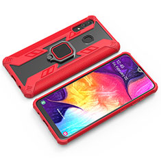 Silikon Hülle Handyhülle und Kunststoff Schutzhülle Hartschalen Tasche mit Magnetisch Fingerring Ständer S03 für Samsung Galaxy M10S Rot