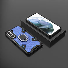 Silikon Hülle Handyhülle und Kunststoff Schutzhülle Hartschalen Tasche mit Magnetisch Fingerring Ständer S03 für Samsung Galaxy S23 5G Blau