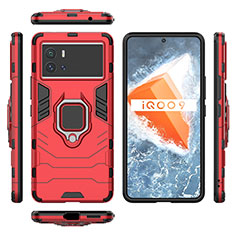 Silikon Hülle Handyhülle und Kunststoff Schutzhülle Hartschalen Tasche mit Magnetisch Fingerring Ständer S03 für Vivo iQOO 9 5G Rot