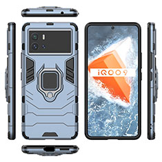 Silikon Hülle Handyhülle und Kunststoff Schutzhülle Hartschalen Tasche mit Magnetisch Fingerring Ständer S03 für Vivo iQOO 9 Pro 5G Blau
