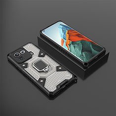 Silikon Hülle Handyhülle und Kunststoff Schutzhülle Hartschalen Tasche mit Magnetisch Fingerring Ständer S03 für Xiaomi Mi 11 Pro 5G Schwarz