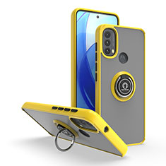 Silikon Hülle Handyhülle und Kunststoff Schutzhülle Hartschalen Tasche mit Magnetisch Fingerring Ständer S04 für Motorola Moto E20 Gelb