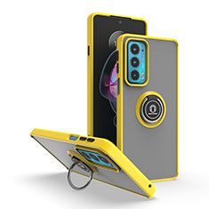 Silikon Hülle Handyhülle und Kunststoff Schutzhülle Hartschalen Tasche mit Magnetisch Fingerring Ständer S04 für Motorola Moto Edge 20 5G Gelb