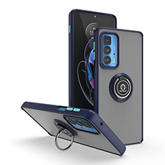 Silikon Hülle Handyhülle und Kunststoff Schutzhülle Hartschalen Tasche mit Magnetisch Fingerring Ständer S04 für Motorola Moto Edge 20 Pro 5G Blau