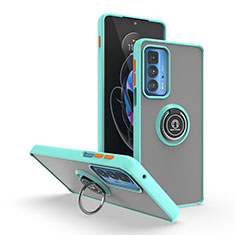 Silikon Hülle Handyhülle und Kunststoff Schutzhülle Hartschalen Tasche mit Magnetisch Fingerring Ständer S04 für Motorola Moto Edge 20 Pro 5G Cyan