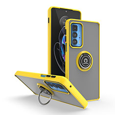 Silikon Hülle Handyhülle und Kunststoff Schutzhülle Hartschalen Tasche mit Magnetisch Fingerring Ständer S04 für Motorola Moto Edge 20 Pro 5G Gelb