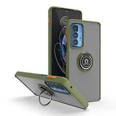 Silikon Hülle Handyhülle und Kunststoff Schutzhülle Hartschalen Tasche mit Magnetisch Fingerring Ständer S04 für Motorola Moto Edge 20 Pro 5G Grün