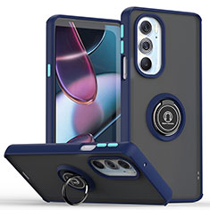 Silikon Hülle Handyhülle und Kunststoff Schutzhülle Hartschalen Tasche mit Magnetisch Fingerring Ständer S04 für Motorola Moto Edge 30 Pro 5G Blau