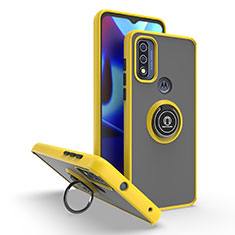 Silikon Hülle Handyhülle und Kunststoff Schutzhülle Hartschalen Tasche mit Magnetisch Fingerring Ständer S04 für Motorola Moto G Pure Gelb