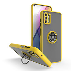 Silikon Hülle Handyhülle und Kunststoff Schutzhülle Hartschalen Tasche mit Magnetisch Fingerring Ständer S04 für Motorola Moto G Stylus (2021) Gelb