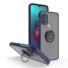 Silikon Hülle Handyhülle und Kunststoff Schutzhülle Hartschalen Tasche mit Magnetisch Fingerring Ständer S04 für Motorola Moto G10 Blau