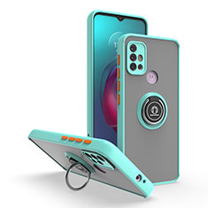 Silikon Hülle Handyhülle und Kunststoff Schutzhülle Hartschalen Tasche mit Magnetisch Fingerring Ständer S04 für Motorola Moto G20 Cyan