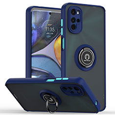 Silikon Hülle Handyhülle und Kunststoff Schutzhülle Hartschalen Tasche mit Magnetisch Fingerring Ständer S04 für Motorola Moto G22 Blau