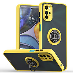 Silikon Hülle Handyhülle und Kunststoff Schutzhülle Hartschalen Tasche mit Magnetisch Fingerring Ständer S04 für Motorola Moto G22 Gelb