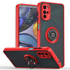 Silikon Hülle Handyhülle und Kunststoff Schutzhülle Hartschalen Tasche mit Magnetisch Fingerring Ständer S04 für Motorola Moto G22 Rot