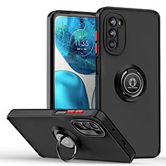 Silikon Hülle Handyhülle und Kunststoff Schutzhülle Hartschalen Tasche mit Magnetisch Fingerring Ständer S04 für Motorola MOTO G52 Rot und Schwarz