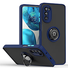 Silikon Hülle Handyhülle und Kunststoff Schutzhülle Hartschalen Tasche mit Magnetisch Fingerring Ständer S04 für Motorola Moto G71s 5G Blau