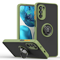 Silikon Hülle Handyhülle und Kunststoff Schutzhülle Hartschalen Tasche mit Magnetisch Fingerring Ständer S04 für Motorola Moto G71s 5G Grün