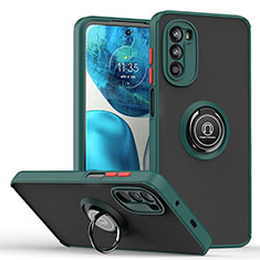 Silikon Hülle Handyhülle und Kunststoff Schutzhülle Hartschalen Tasche mit Magnetisch Fingerring Ständer S04 für Motorola Moto G71s 5G Nachtgrün