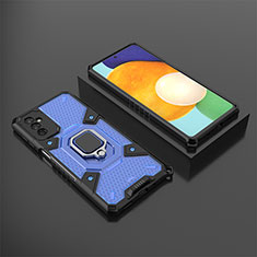 Silikon Hülle Handyhülle und Kunststoff Schutzhülle Hartschalen Tasche mit Magnetisch Fingerring Ständer S04 für Samsung Galaxy M52 5G Blau
