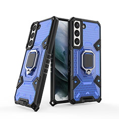 Silikon Hülle Handyhülle und Kunststoff Schutzhülle Hartschalen Tasche mit Magnetisch Fingerring Ständer S04 für Samsung Galaxy S22 5G Blau