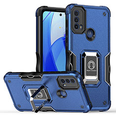 Silikon Hülle Handyhülle und Kunststoff Schutzhülle Hartschalen Tasche mit Magnetisch Fingerring Ständer S05 für Motorola Moto E40 Blau