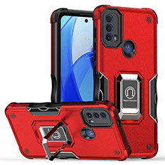 Silikon Hülle Handyhülle und Kunststoff Schutzhülle Hartschalen Tasche mit Magnetisch Fingerring Ständer S05 für Motorola Moto E40 Rot