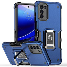 Silikon Hülle Handyhülle und Kunststoff Schutzhülle Hartschalen Tasche mit Magnetisch Fingerring Ständer S05 für Motorola Moto G 5G (2022) Blau