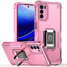 Silikon Hülle Handyhülle und Kunststoff Schutzhülle Hartschalen Tasche mit Magnetisch Fingerring Ständer S05 für Motorola Moto G 5G (2022) Pink