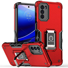 Silikon Hülle Handyhülle und Kunststoff Schutzhülle Hartschalen Tasche mit Magnetisch Fingerring Ständer S05 für Motorola Moto G 5G (2022) Rot