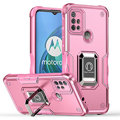 Silikon Hülle Handyhülle und Kunststoff Schutzhülle Hartschalen Tasche mit Magnetisch Fingerring Ständer S05 für Motorola Moto G10 Power Pink