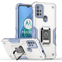 Silikon Hülle Handyhülle und Kunststoff Schutzhülle Hartschalen Tasche mit Magnetisch Fingerring Ständer S05 für Motorola Moto G10 Power Weiß