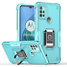Silikon Hülle Handyhülle und Kunststoff Schutzhülle Hartschalen Tasche mit Magnetisch Fingerring Ständer S05 für Motorola Moto G20 Cyan