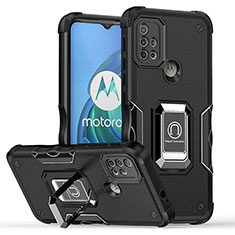 Silikon Hülle Handyhülle und Kunststoff Schutzhülle Hartschalen Tasche mit Magnetisch Fingerring Ständer S05 für Motorola Moto G20 Schwarz