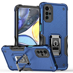 Silikon Hülle Handyhülle und Kunststoff Schutzhülle Hartschalen Tasche mit Magnetisch Fingerring Ständer S05 für Motorola Moto G22 Blau