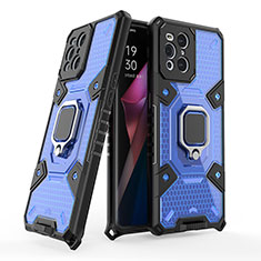 Silikon Hülle Handyhülle und Kunststoff Schutzhülle Hartschalen Tasche mit Magnetisch Fingerring Ständer S05 für Oppo Find X3 5G Blau