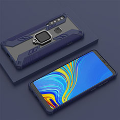 Silikon Hülle Handyhülle und Kunststoff Schutzhülle Hartschalen Tasche mit Magnetisch Fingerring Ständer S05 für Samsung Galaxy A9 (2018) A920 Blau