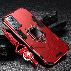 Silikon Hülle Handyhülle und Kunststoff Schutzhülle Hartschalen Tasche mit Magnetisch Fingerring Ständer S05 für Xiaomi Mi 12 5G Rot