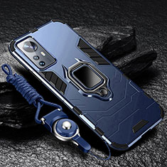 Silikon Hülle Handyhülle und Kunststoff Schutzhülle Hartschalen Tasche mit Magnetisch Fingerring Ständer S05 für Xiaomi Mi 12 Lite 5G Blau